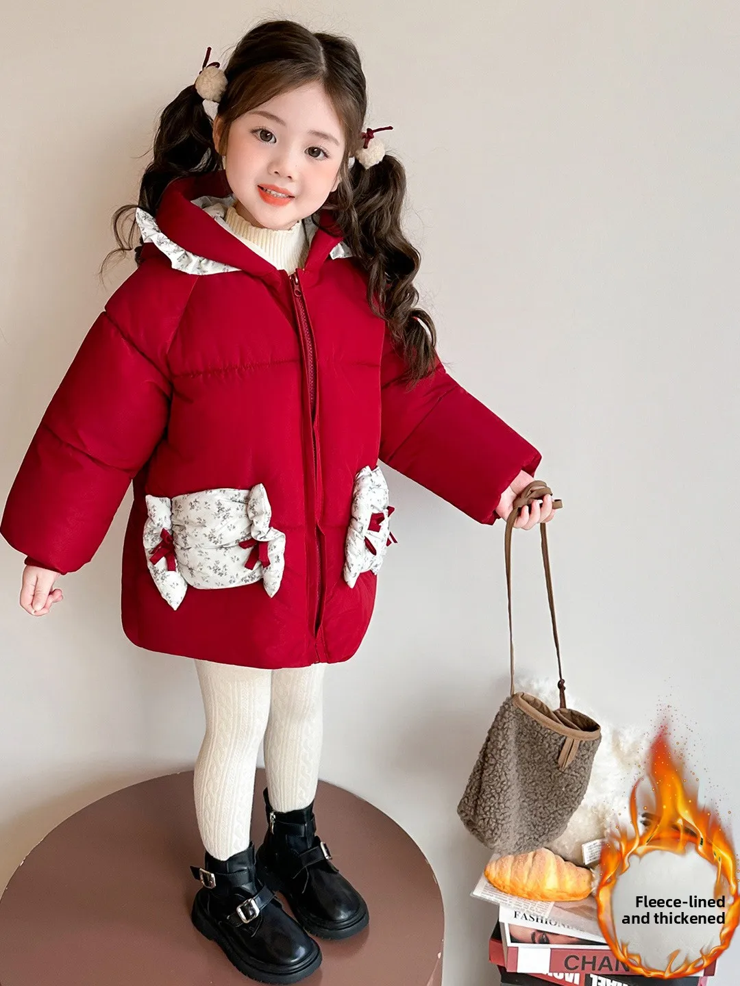 

Хлопковое джет Thiened для девочек, красная новогодняя праздничная одежда, хлопковое пальто с капюшоном ручной росписи, теплая верхняя одежда для детей