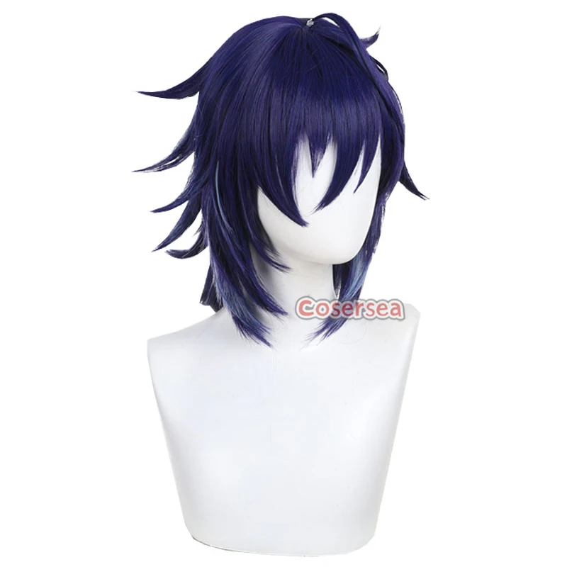 Cosersea ororon natlan cosplay perucas genshin impacto ororon natlan 40cm longo misturado azul masculino cos peruca de cabelo sintético resistente ao calor