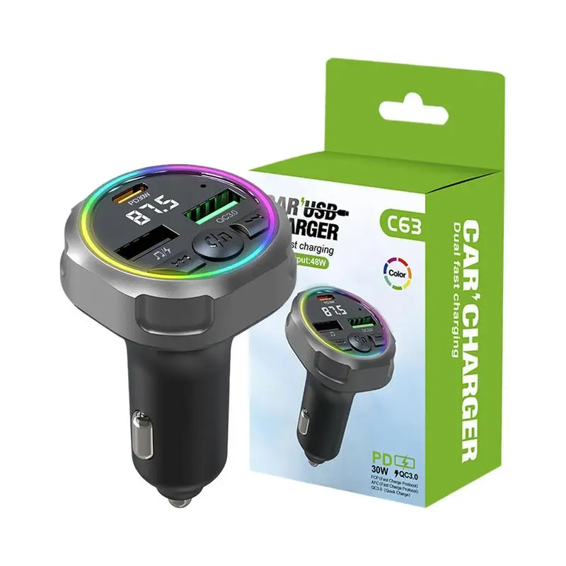 

MP3 Player For Car 7 Colorful Light Wireless Car FM Transmitter 5.3 Chip Fast Charge Radio Music Converter 30W PD QC3.0 Car