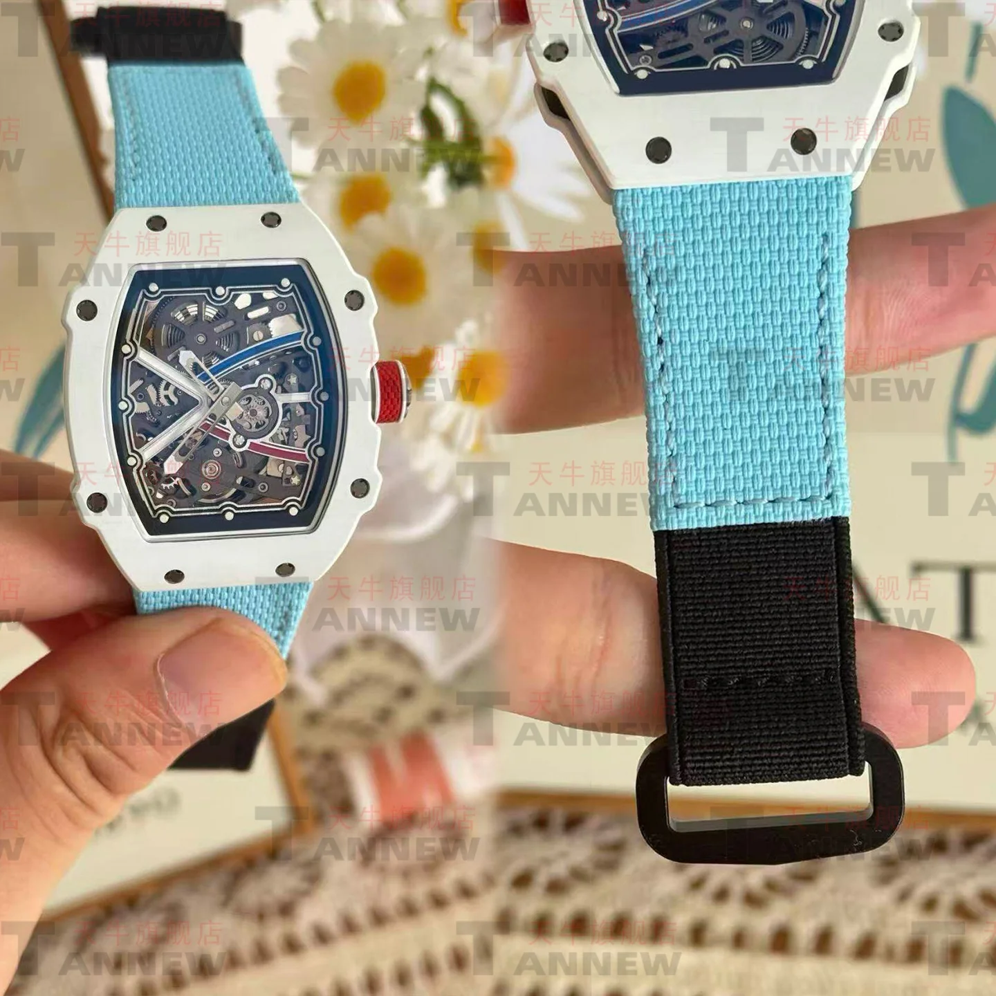 

Ремешок из тканого каучука для Richard Mille RM067, RM67-02, RM67-01, RM27, RM35, RM005, оригинальный стиль, с застежкой-липучкой, сменный тканевый ремешок
