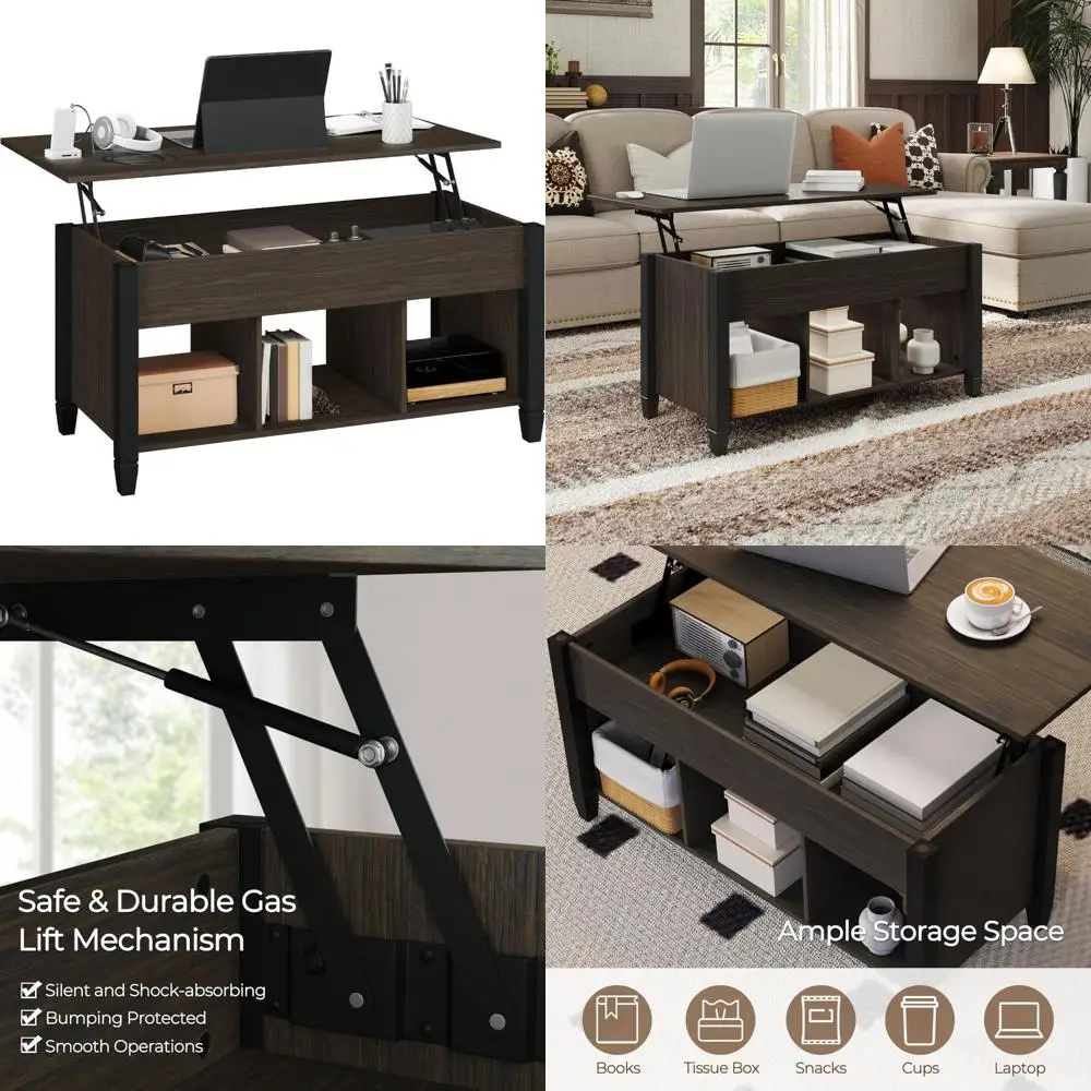 

Retro 41-inch Lift Top Coffee Table with Storage and Hidden Compartment, Vintage-Style Coffee Center Table with Lift Mechanism