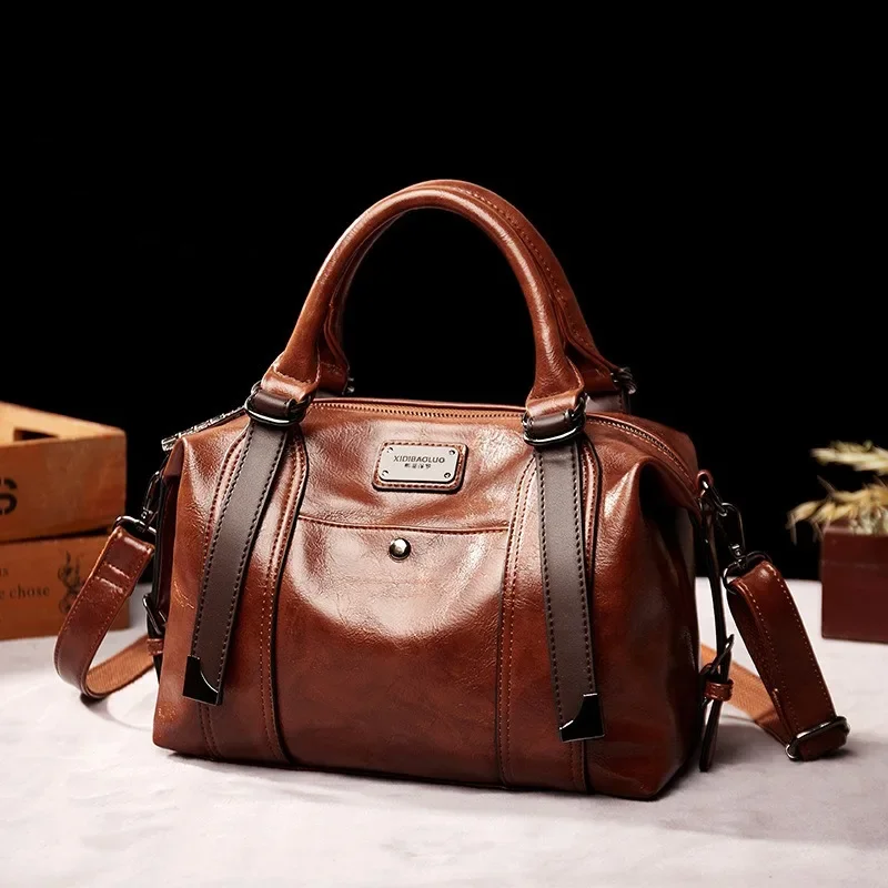 Retro Fashion Handbag Shoulder Leather Crossbody Large Capacity Pillow Women's Bag High Quality image 2