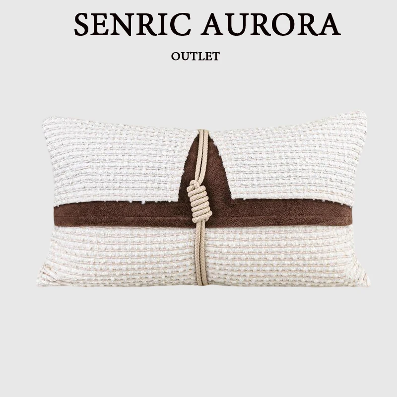 Luxury Beige Color Cushion Cover Nordic Style Pillowcase With Brown Leather Hemp Rope Decoration For Home Sofa Bedroom Bed