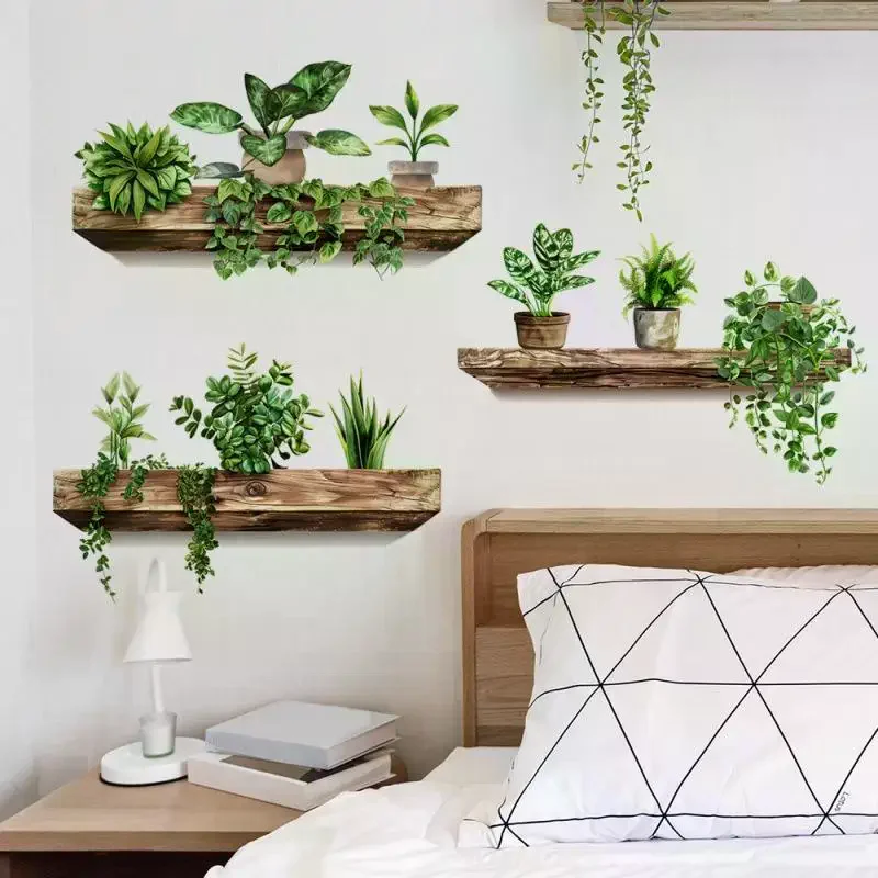 3Pcs Creative Wall Sticker Watercolor Potted Plant Self Adhesive Removable Decal for Living Room Bedroom Decoration Garden Tool