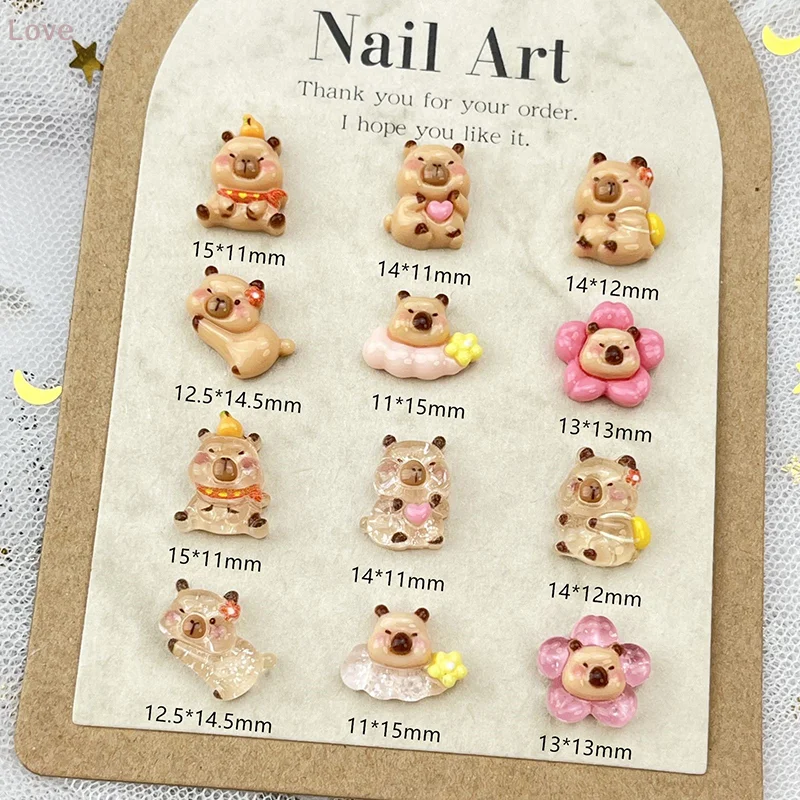 [L&P] 20 قطعة من إكسسوارات أظافر كارتون كابيبارا البني أنيقة ولطيفة من راتينج دولفين المائي