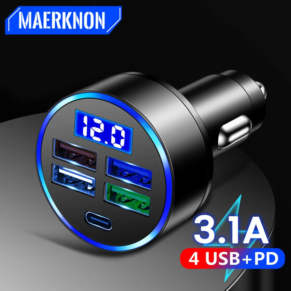 5 Port PD USB Car Charger Fast Charging Type C USB Phone Adapter in Car For iPhone 14 13 Xiaomi Huawei Samsung Car Quick Charger