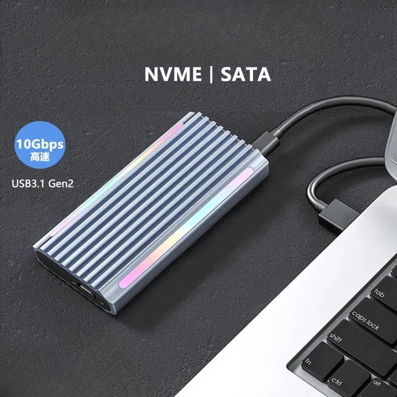 M.2 Mobile Hard Disk Box NVME/NGFF Dual Protocol SSD Box RGB Lantern USB3.1 Gen2 High Speed