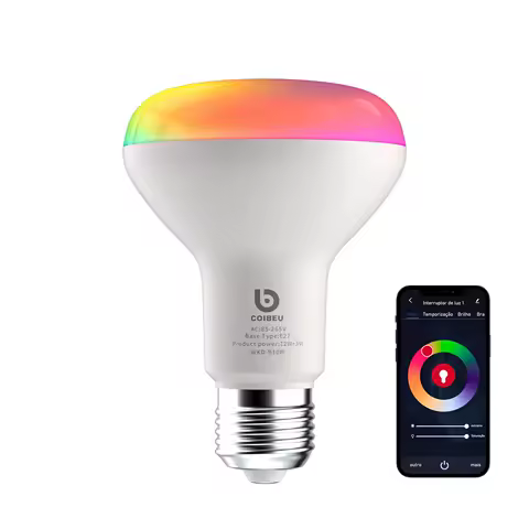 Lâmpada Inteligente E27 15W RGB - Controle por WiFi e Voz, 16 Mi Cores, Compatível com Alexa e Google Assistant， Coibeu
