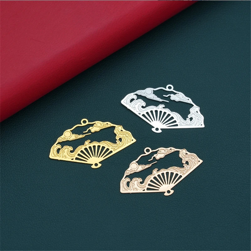 10Pcs/Lot New Creative Metal Hollow Fan Charms Connectors Diy Earrings Hair Jewelry Making Garment Accessories Material