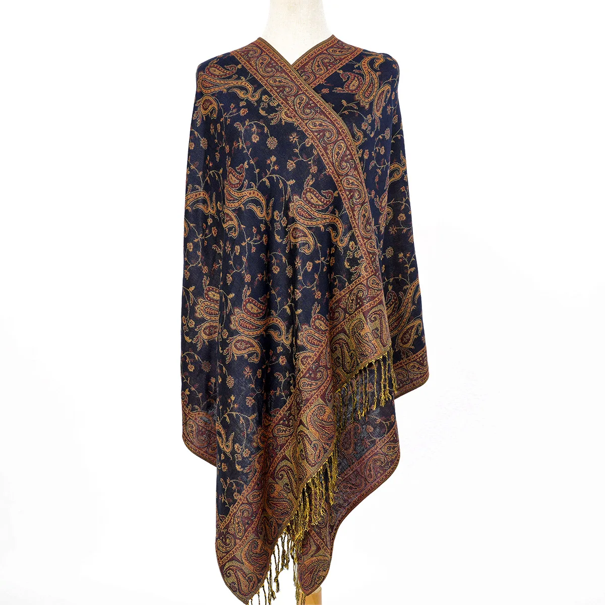 A women's multicolored vintage paisley pashmina bohemian style long tassel windproof casual scarf shawl