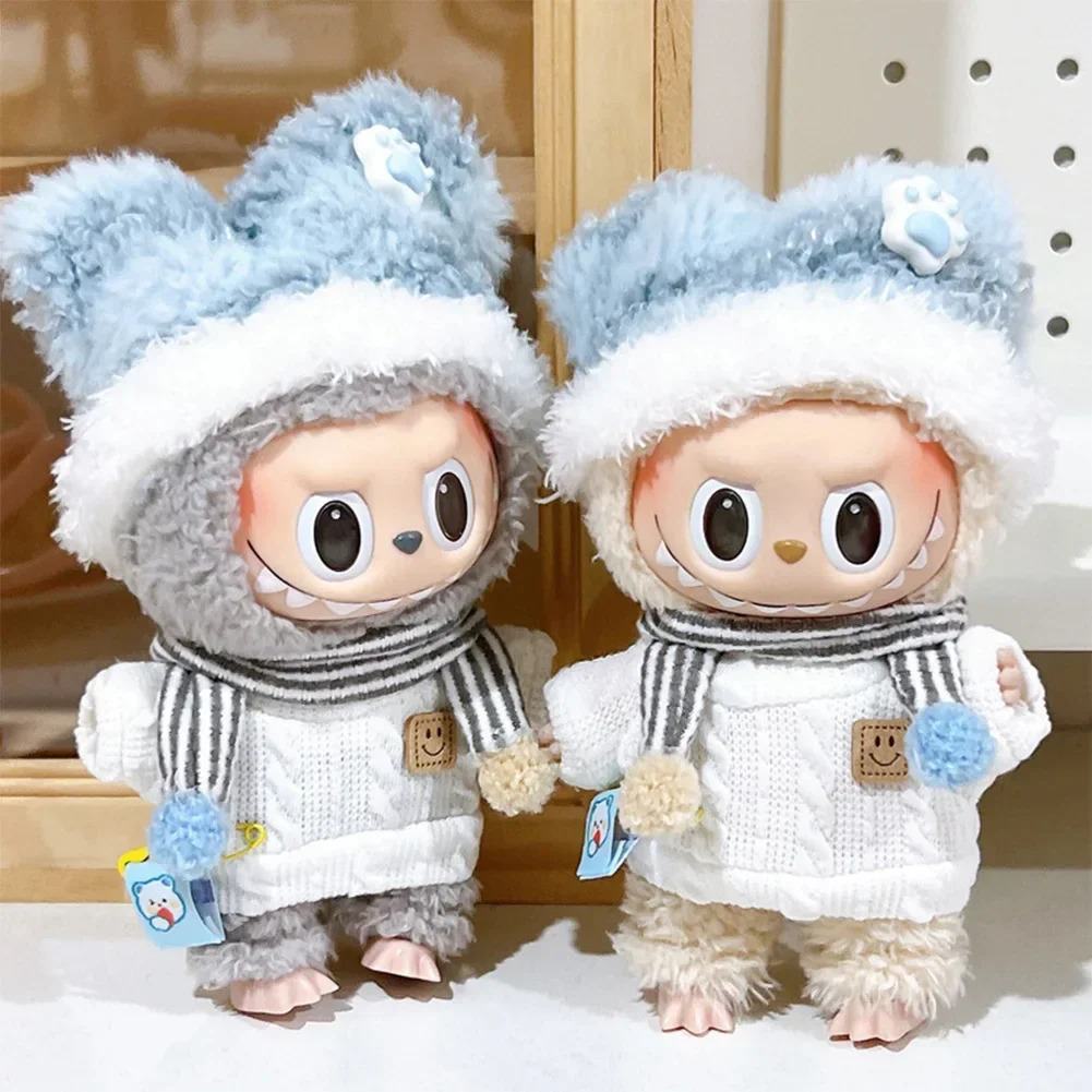 17cm Mini Plush Doll'S Clothes Outfit Accessories for Korea Kpop Exo Labubu Idol V1 V2 Smile Sweater Plush Hat Set Clothing Gift