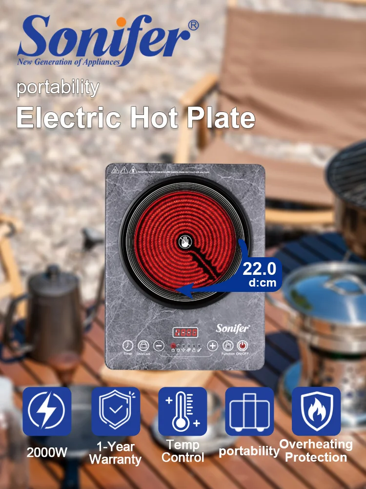 Electric Ceramic Cooker Sonifer SF-3066 2000W Infrared Hot Plate Touch Control Timer 6 Functions Kitchen Cooking