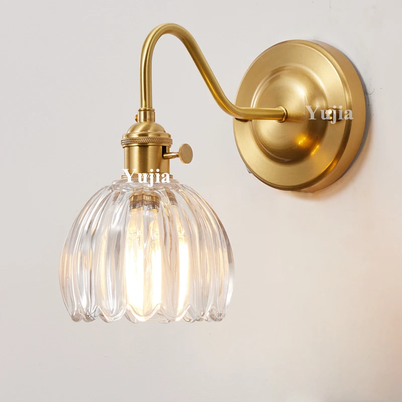 

Japanese Retro Floral Glass Wall Lamp Modern Simple Bedside Lamp for Bedroom Study Led Mirror Light Nordic Wall Sconce