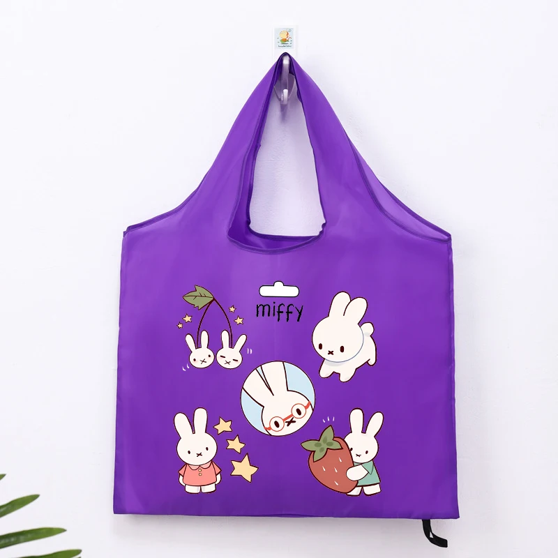 

Rabbit Miffy Eco-friendly Folding Shopping Tote Bag Cute Cartoon Large Capacity Shoulder Bag Waterproof Grocery Storage Handbag