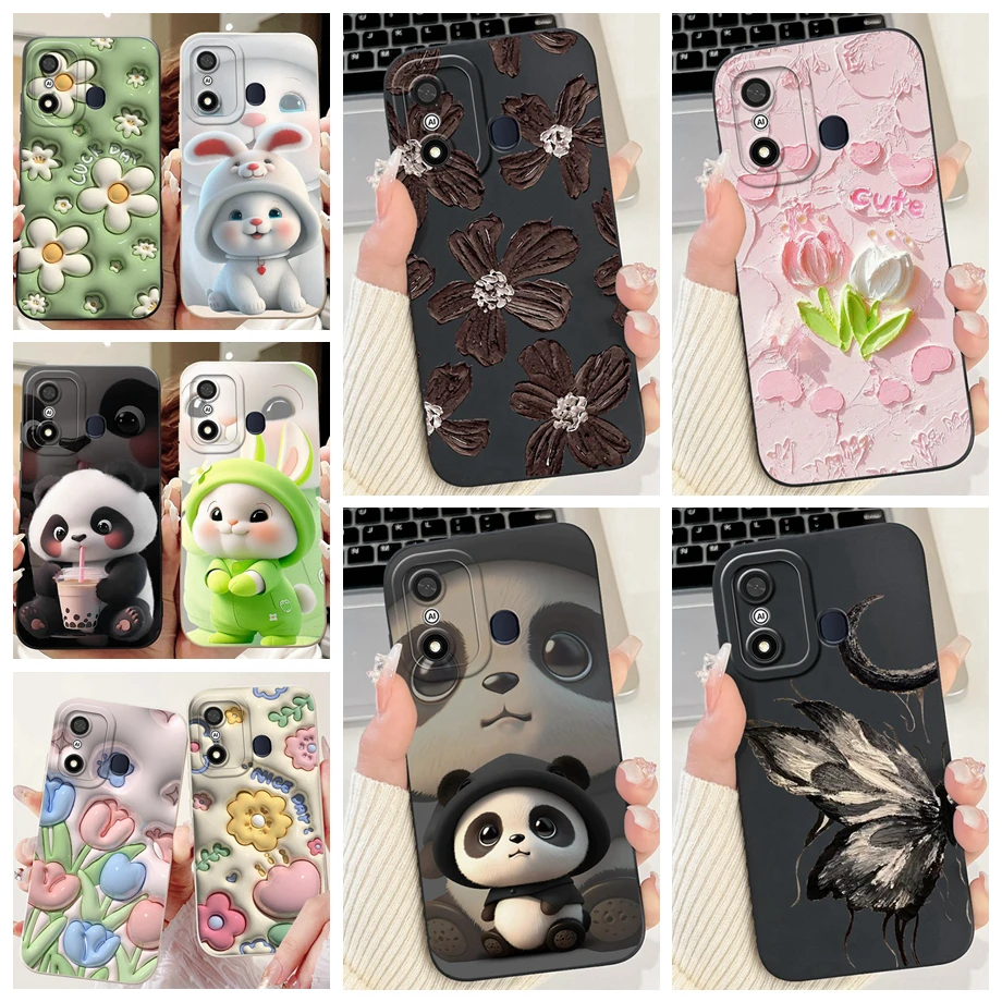 For Itel A27 A48 A25 A35 A48 A60 A60s A70 A04 Case Aesthetic Cartoon Panda Rabbit Pattern Camera Protection Matte Soft Cover