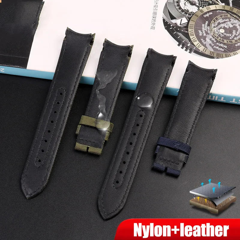 20mm 22mm Nylon Genuine Leather Strap for Omega Seamaster 300 Diver Curved End Men Quality Canvas Replace Watch Band Bracelet