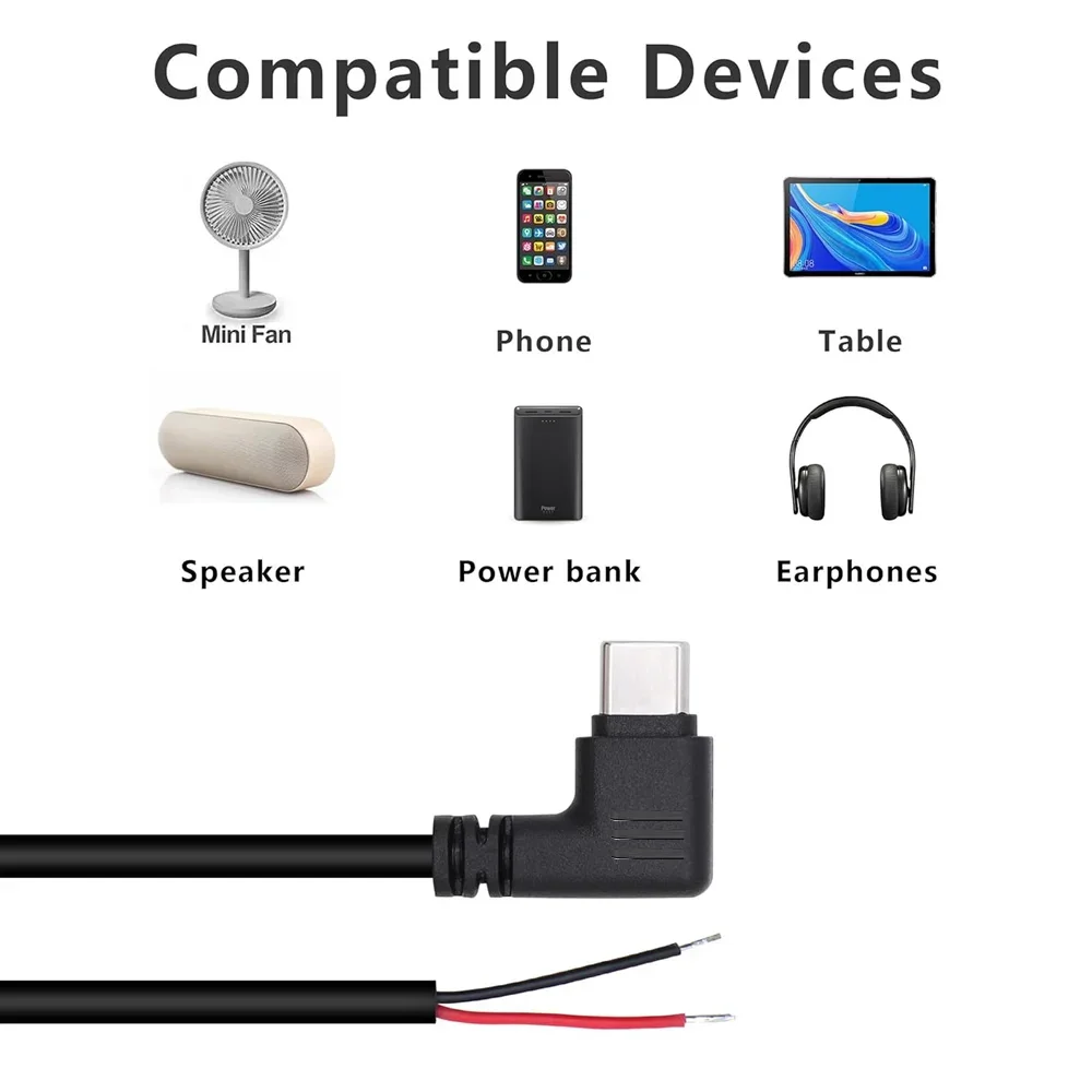 Kabel z USB-C na 2-pinowy przewód z odkrytymi końcami, kabel z wtyczką USB typu C 90 stopni, 2-pinowy przewód typu pigtail, do samodzielnego montażu kabli USB typu C 5V — zdjęcie produktu 3