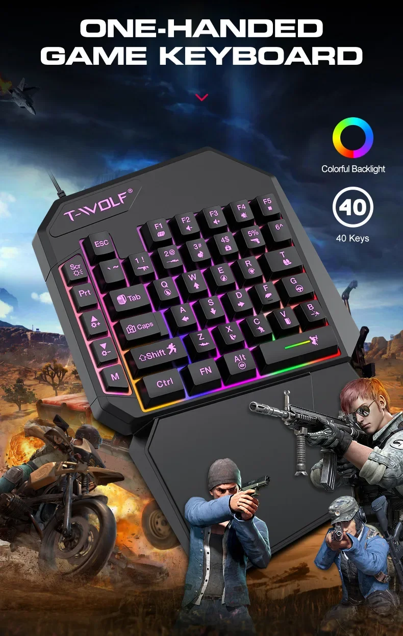 

Kit Mobilador Gamer Kit Gaming Keyboard Mouse Mobile Games Converter 3 In 1 Combo One Hand Keyboard for PUBG Mobile Games TF900