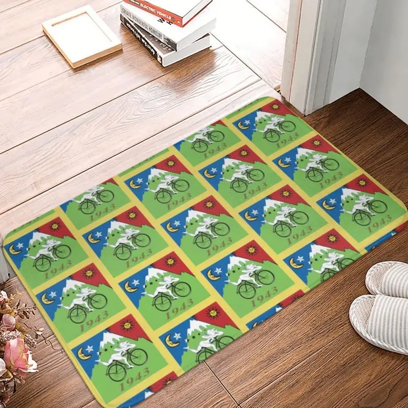 Albert Hofmann Acid Blotter Party Front Door Mat Anti-Slip Outdoor Quick Dry LSD Bicycle Day Doormat Garage Entrance Rug Carpet