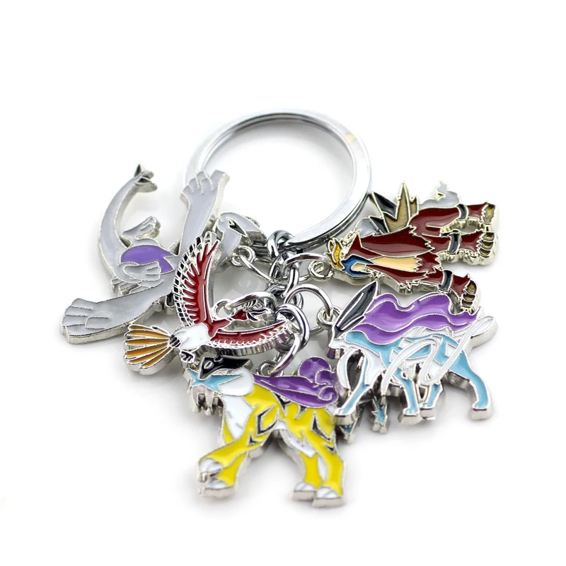 Pokemon Raikou Keychain Anime Cartoon Figure Entei Suicune Ho-Oh Lugia Zinc Alloy Keyring Pendant Kids Keychain Toys Gift