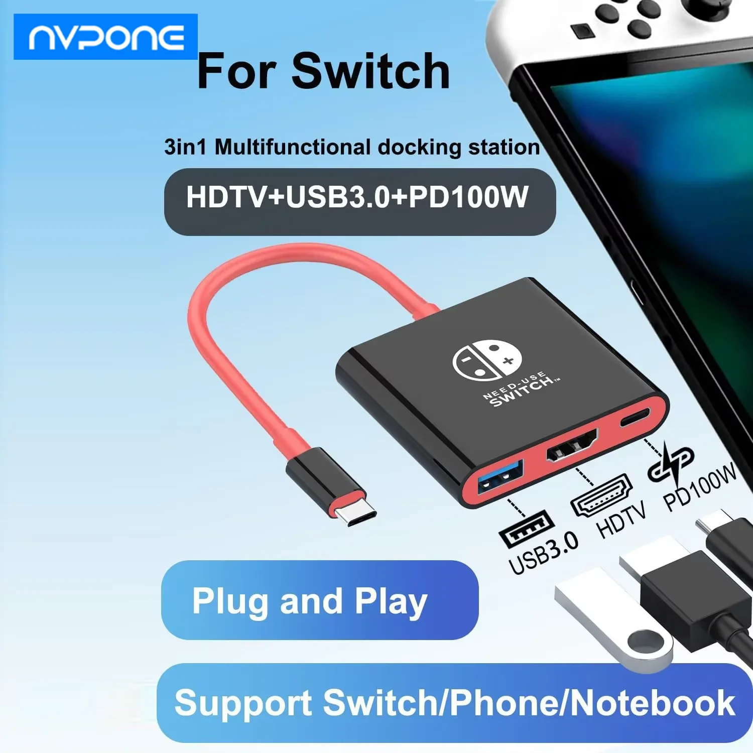 

Portable 3 IN 1 Docking Station/USB Hubs for Nintendo Switch OLED/ Steam Deck/Phone/Pad HDMI USB 3.0 Perfect TYPE-C Hub