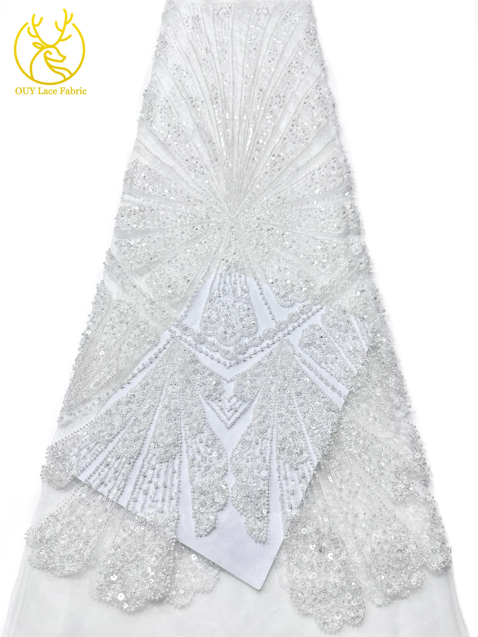2026 Neuer Afrikanischer Schwer Perlenverzierter Spitzenstoff Hochwertiger Französischer Tüll Pailletten-Spitzenstoff Premium Maßgefertigtes Damen-Abendkleid – Detail 14