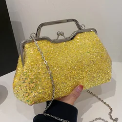 Brand Designer Small Tote Shell Clip borse a tracolla Prom Clutch donna paillettes Bling manico mentale borse borse a tracolla a catena