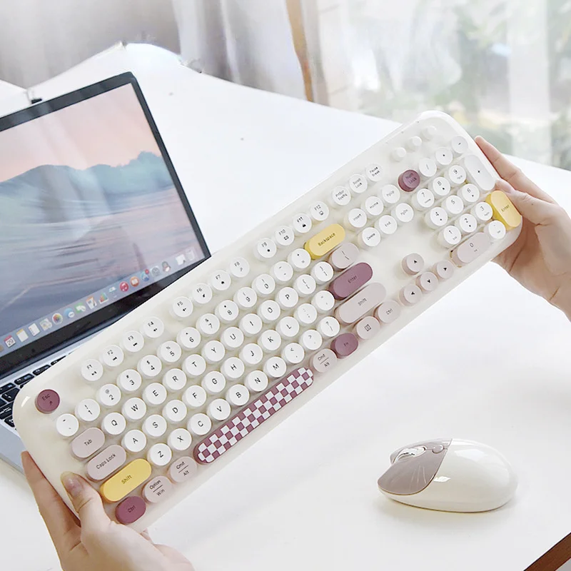 

2.4G Wireless Ergonomics Keyboard Set Mixed Color Keycap Keyboard and Mouse Comb For Laptop Notebook PC Home Office Girls Gift