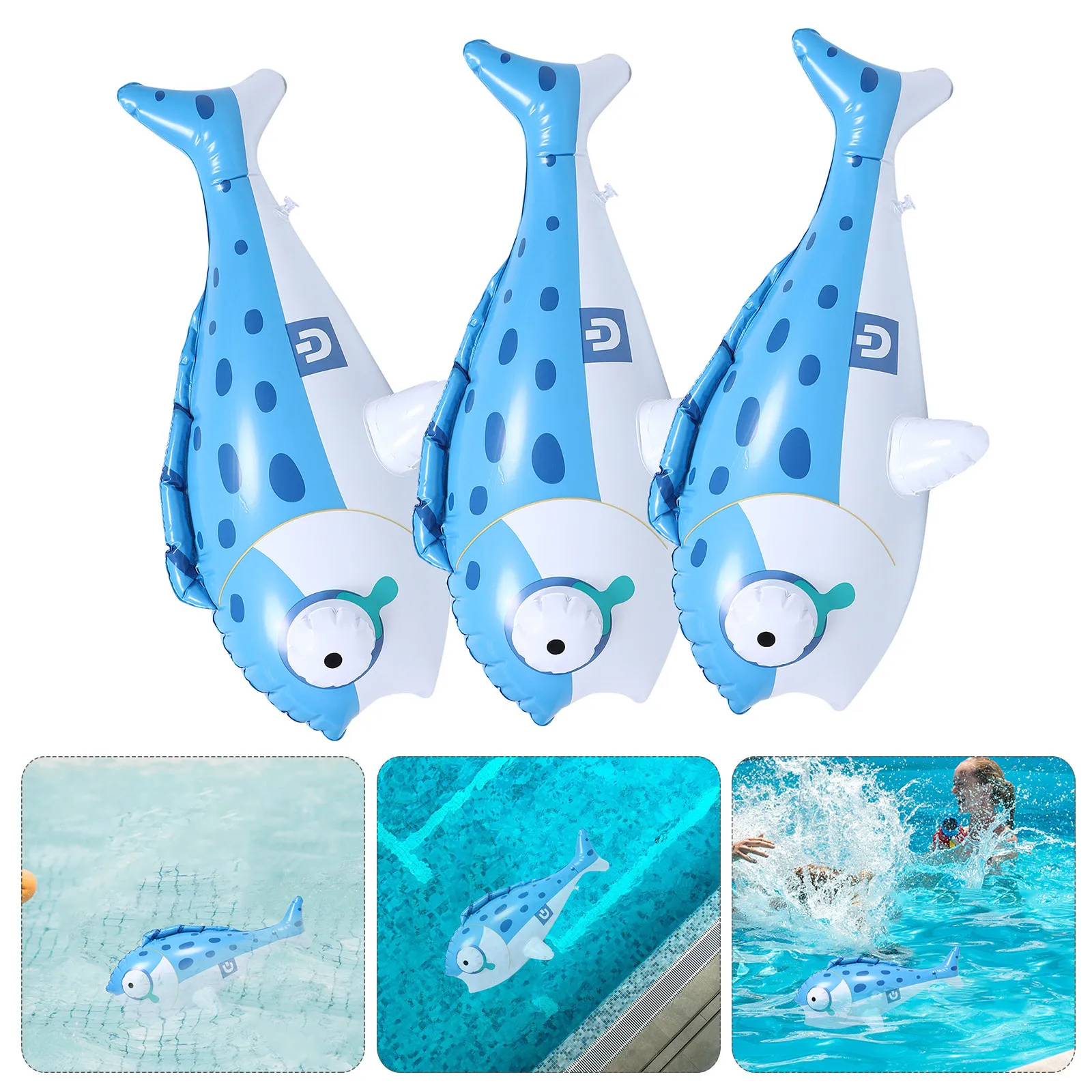 3-teiliges aufblasbares Fisch-Set – Niedliche aufblasbare schwimmende Fischform-Poolliege – Wasserspaß für Kinder – Tropische Partydekorationen