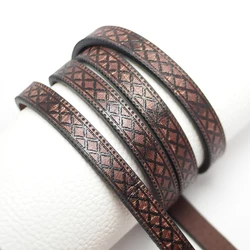 45inches Dark Brown Mesh Shape Embossed Leather Cord, 10mm Leather Strip,Leather Belt Bag Handle, Bracelet Making, Craft Cord