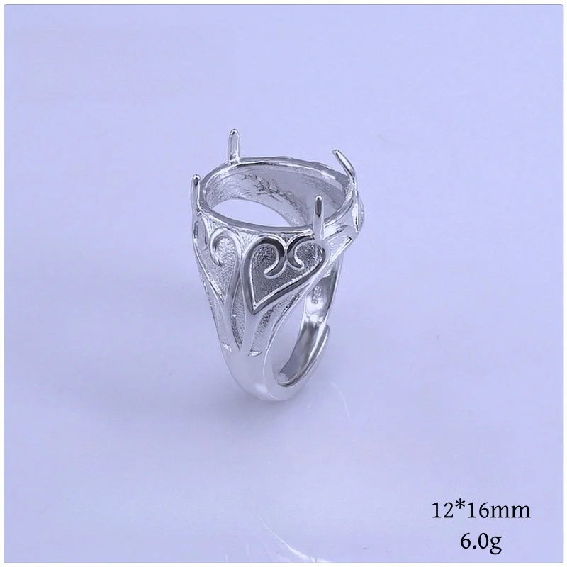 Prong Setting 11*15/12*16/13*18mm Large Size Gemstone S925 Sterling Silver Ring Empty DIY Support for Men Fine Charm Jewelry