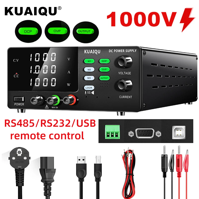 KUAIQU Najnowszy zasilacz laboratoryjny DC 1000V 1A Regulowany 1KW, z portem RS232 RS485 USB Pilot zdalnego sterowania do falownika fotowoltaicznego