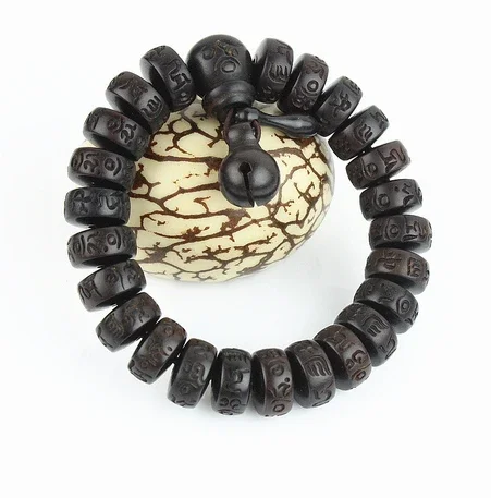 Vintage Tibetan Mala Prayer Beads Bracelets Men & Women Jewelry Wooden Buddhist Six Mantra Sculpture Wood Meditation Bracelets