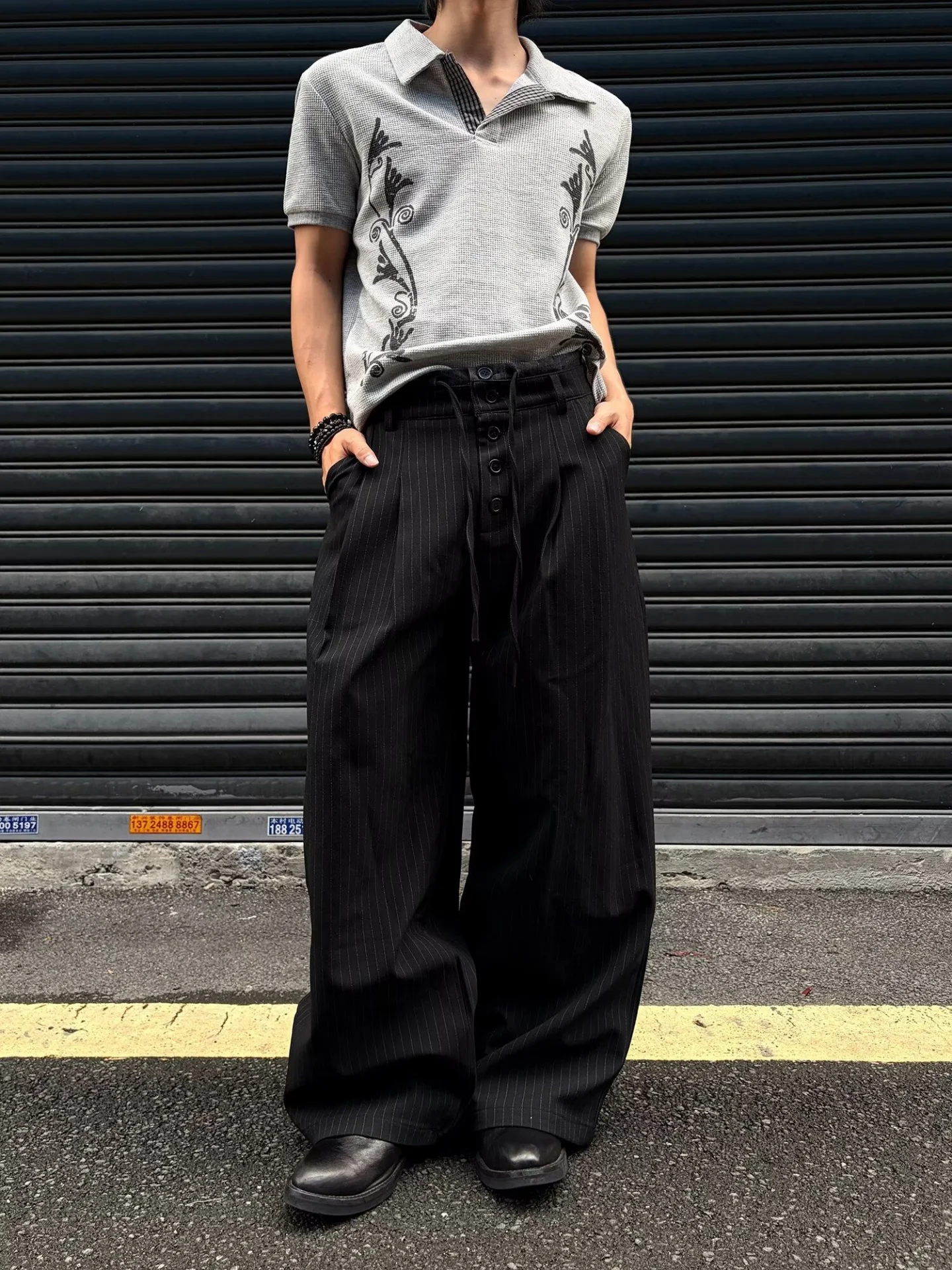 Black A-Line Wide Leg Casual Pants Men's Loose Fit Autumn High Intelligence Sensation Knife Leisure Trousers Youth Active Style