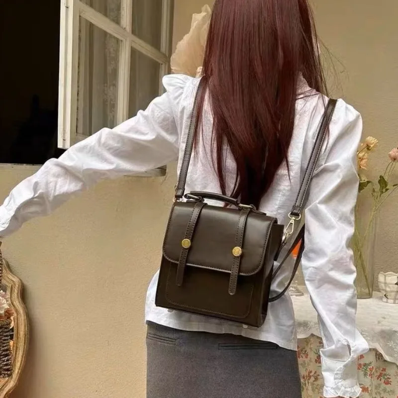 3way Vintage Backpacks for Women New Fashion British PU Crossbody Bags Simple Elegant Solid All Match Shoulder Bag Bolsas