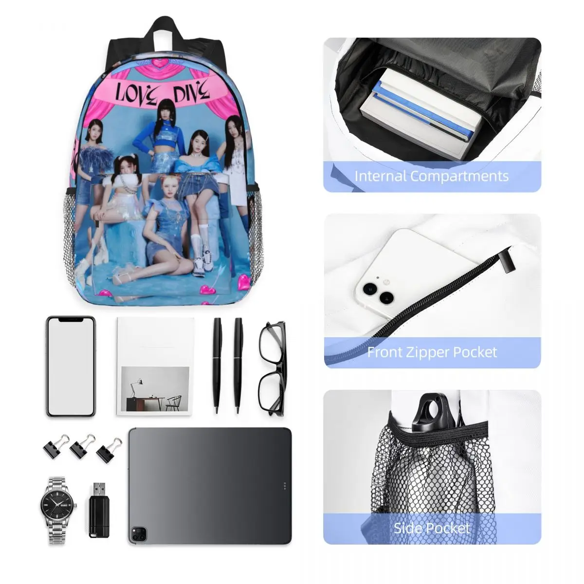 T-Twice Novo padrão elegante bolsa escolar estampada mochila leve de 15 polegadas