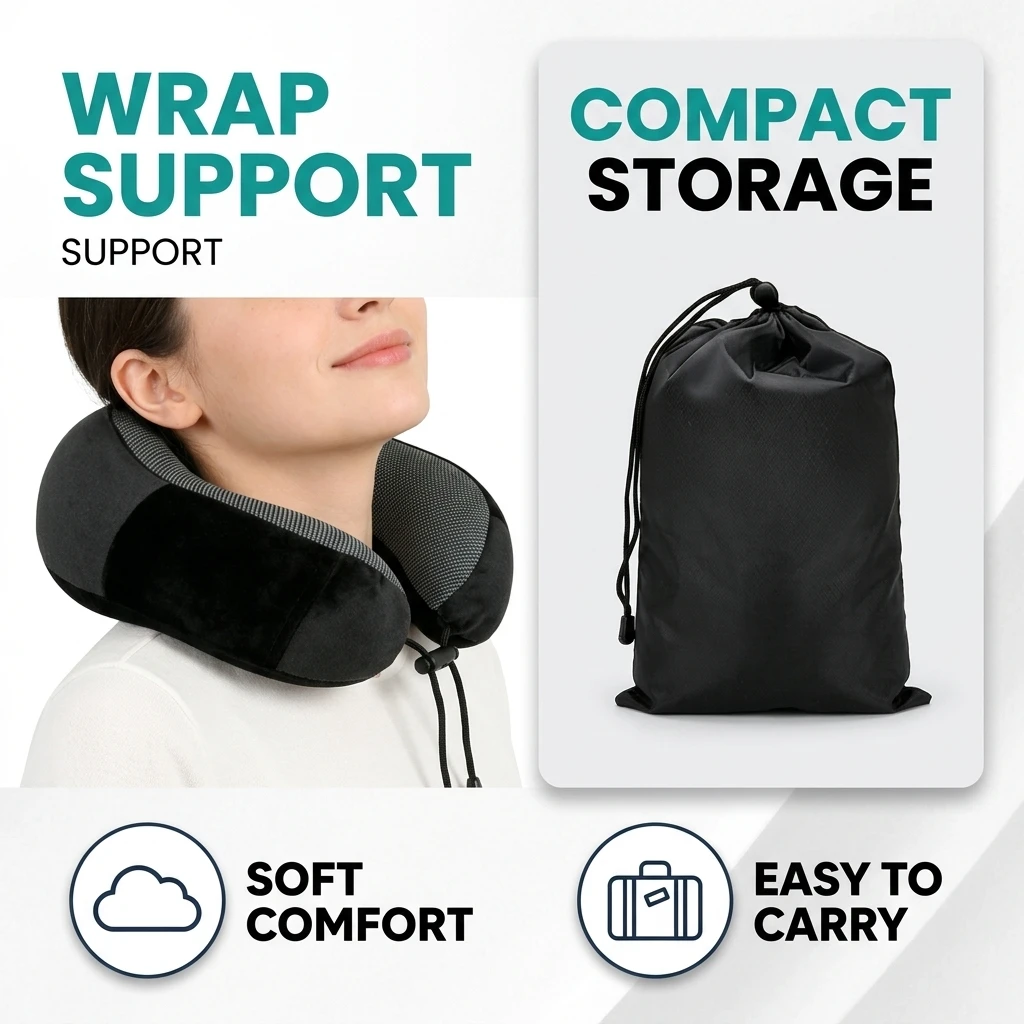 Portable U Shape Memory Foam Pillow Soft Adjustable Neck Support Cushion Travel Office Noon Break Healthcare Sleeping Use