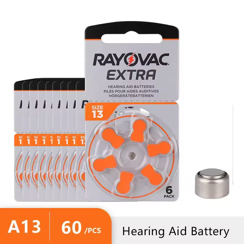 Батарейки для слуховых аппаратов, 60 шт., RAYOVAC EXTRA A13 13A 13 P13 PR48, цинково-воздушные, для заушных слуховых аппаратов (оригинальных).