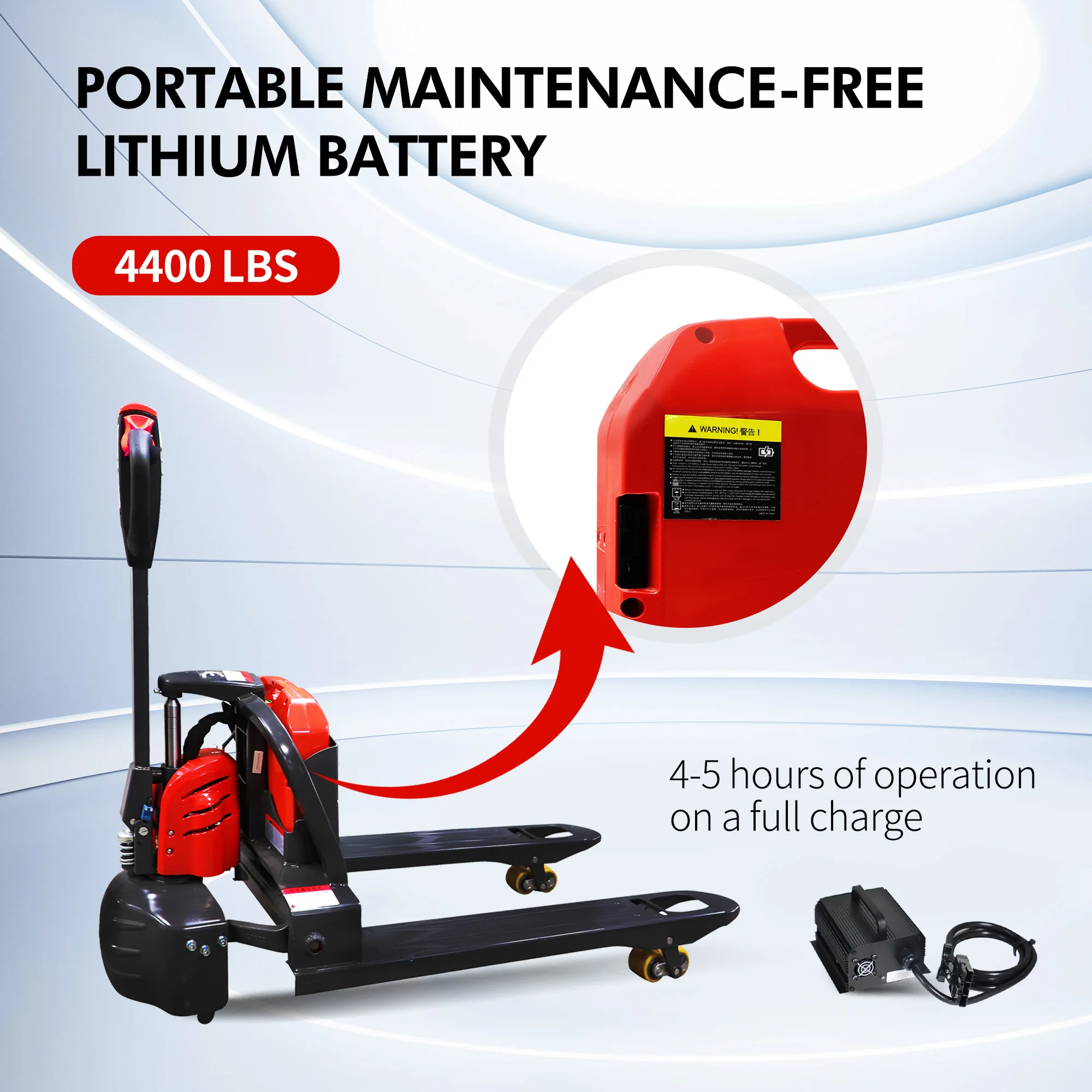 

JIALIFT 4400LBS Fully Electric Pallet Jack Truck 48V Lithium Battery 48" x27" Forks Li-ion Battery Lift for Narrow Spaces