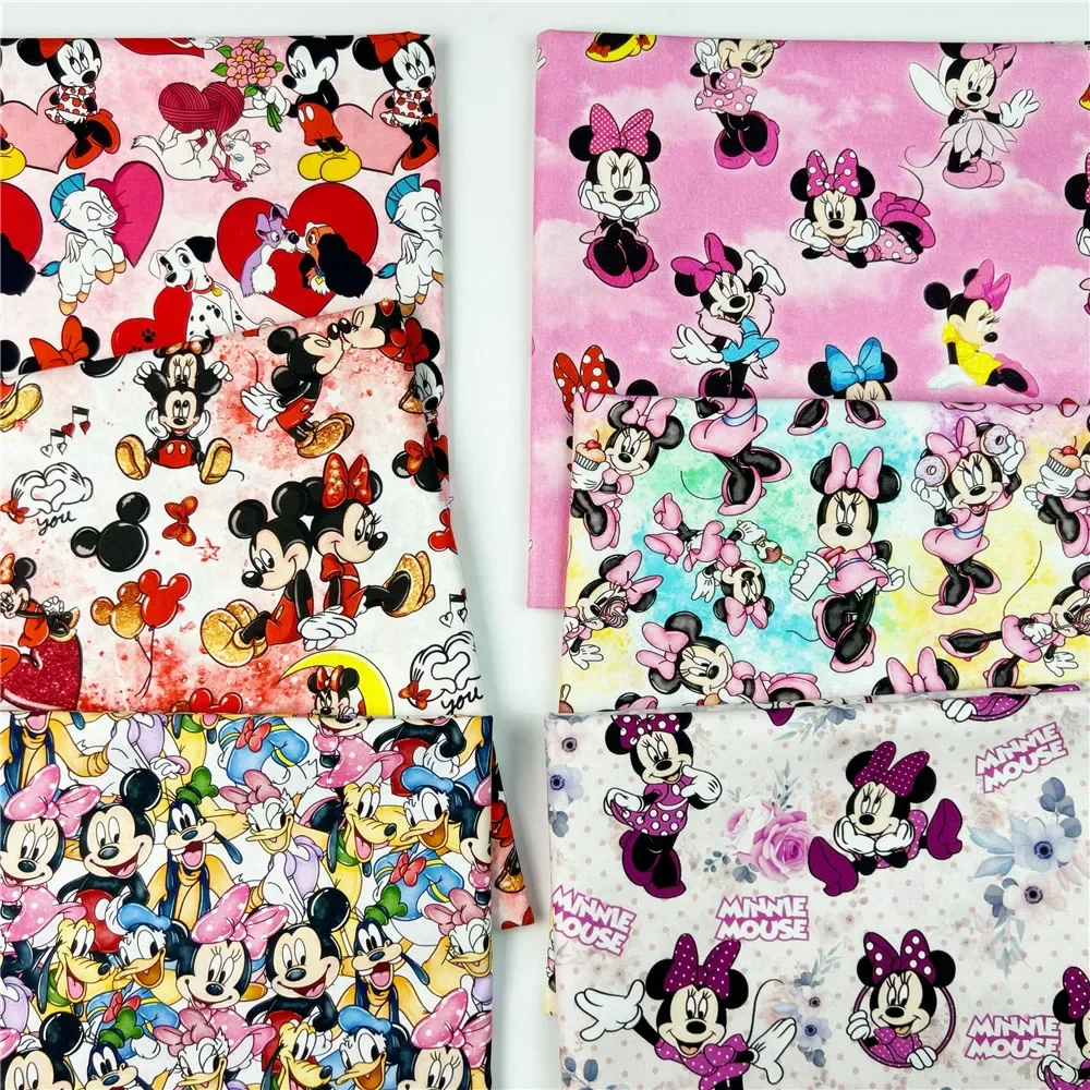 sale Disney Mickey Minnie Mouse Donald Duck Cotton Fabric Sew Clothes Dress Fabrics,DIY Quilting Needlework Patchwork Material