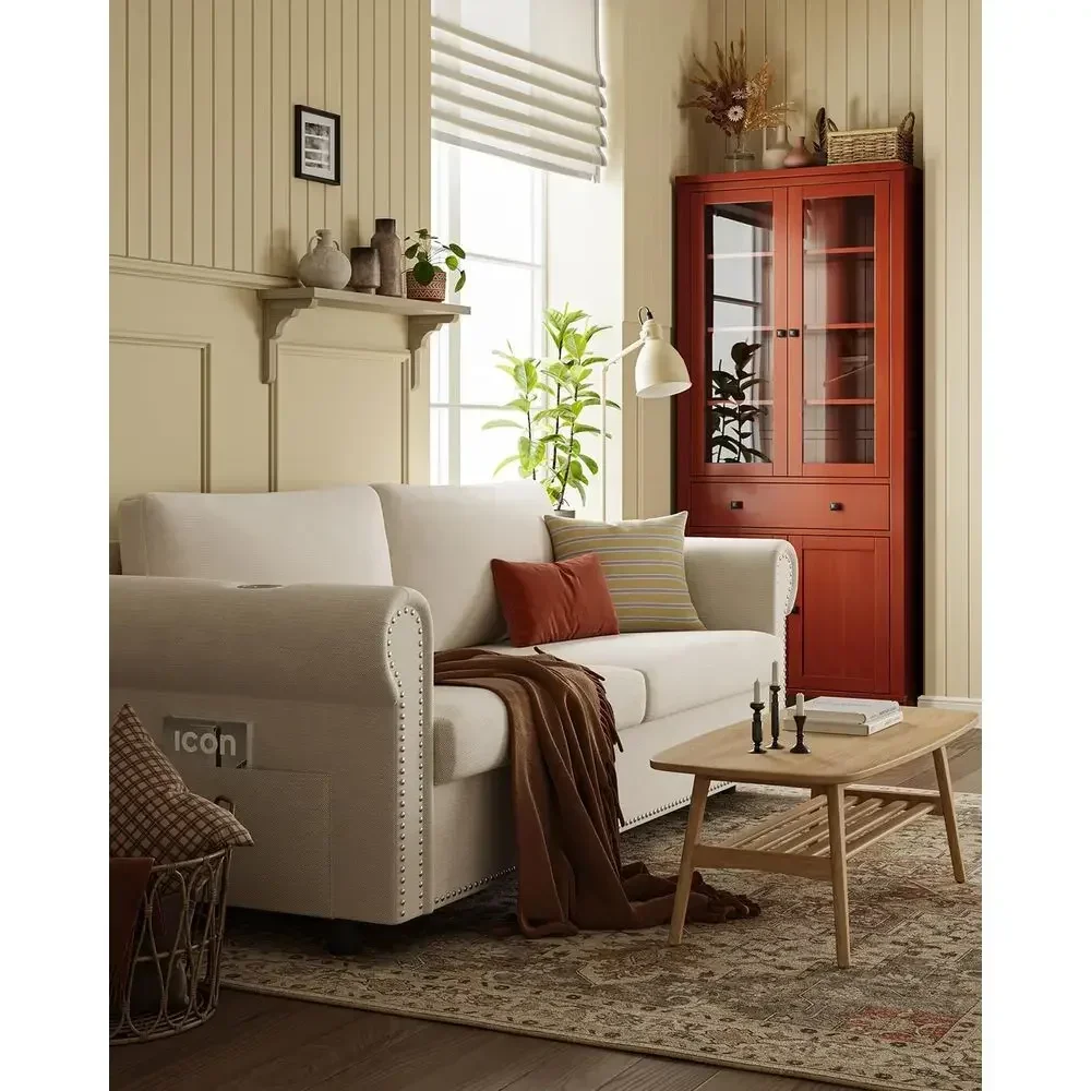 Ivory 83 Large Sleeper Sofa with Queen Mattress and USB Ports, 2-in-1 Convertible Loveseat-Bed