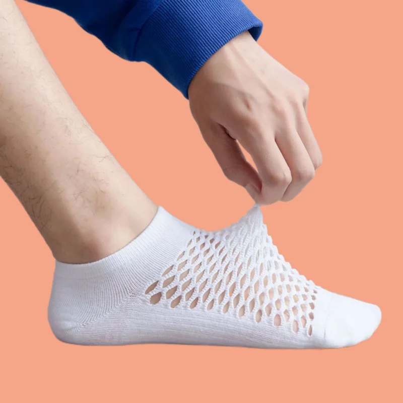 5/10 Pairs Men\'s Summer Breathable Mesh Thin Socks Sweat-absorbing Elastic Cotton Socks Solid Color Low-Cut Ankle Boat Socks