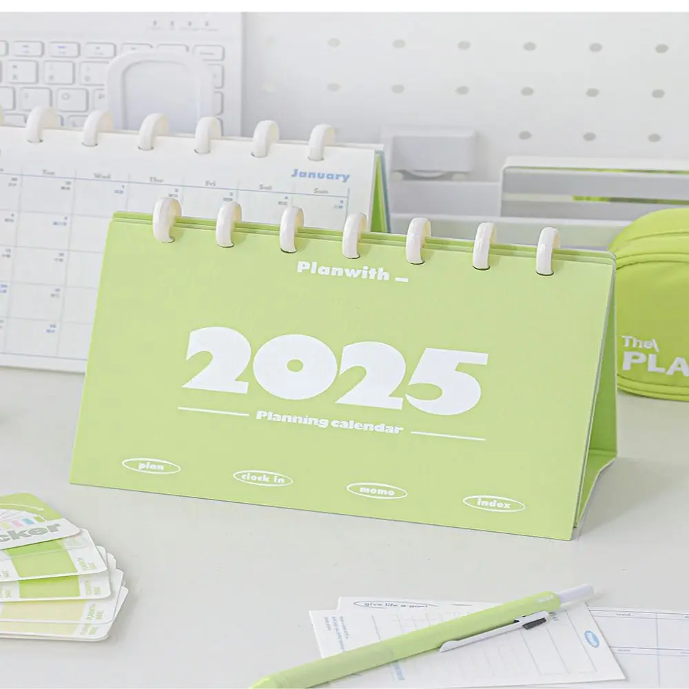 Pulsante a fungo 2025 Calendario da tavolo Spiral Standing Flip Piano di apprendimento Calendario da tavolo Agenda da tavolo mensile giornaliera Organizzatore