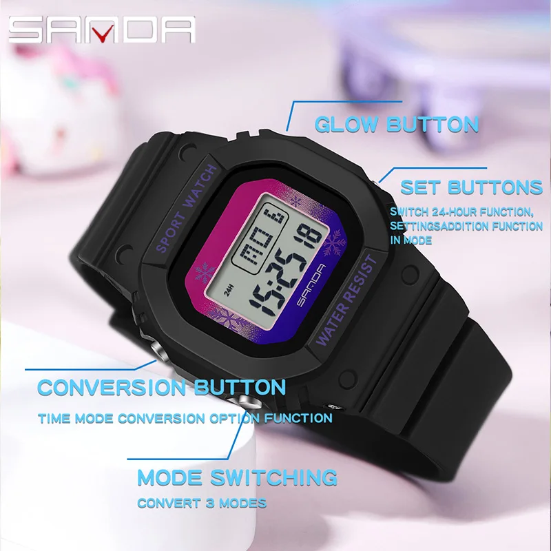 SANDA New Luxury Ladies Sports Children Watch Waterproof Week Date Woman Wristwatch Women Fashion Women's Watches for Gift 393