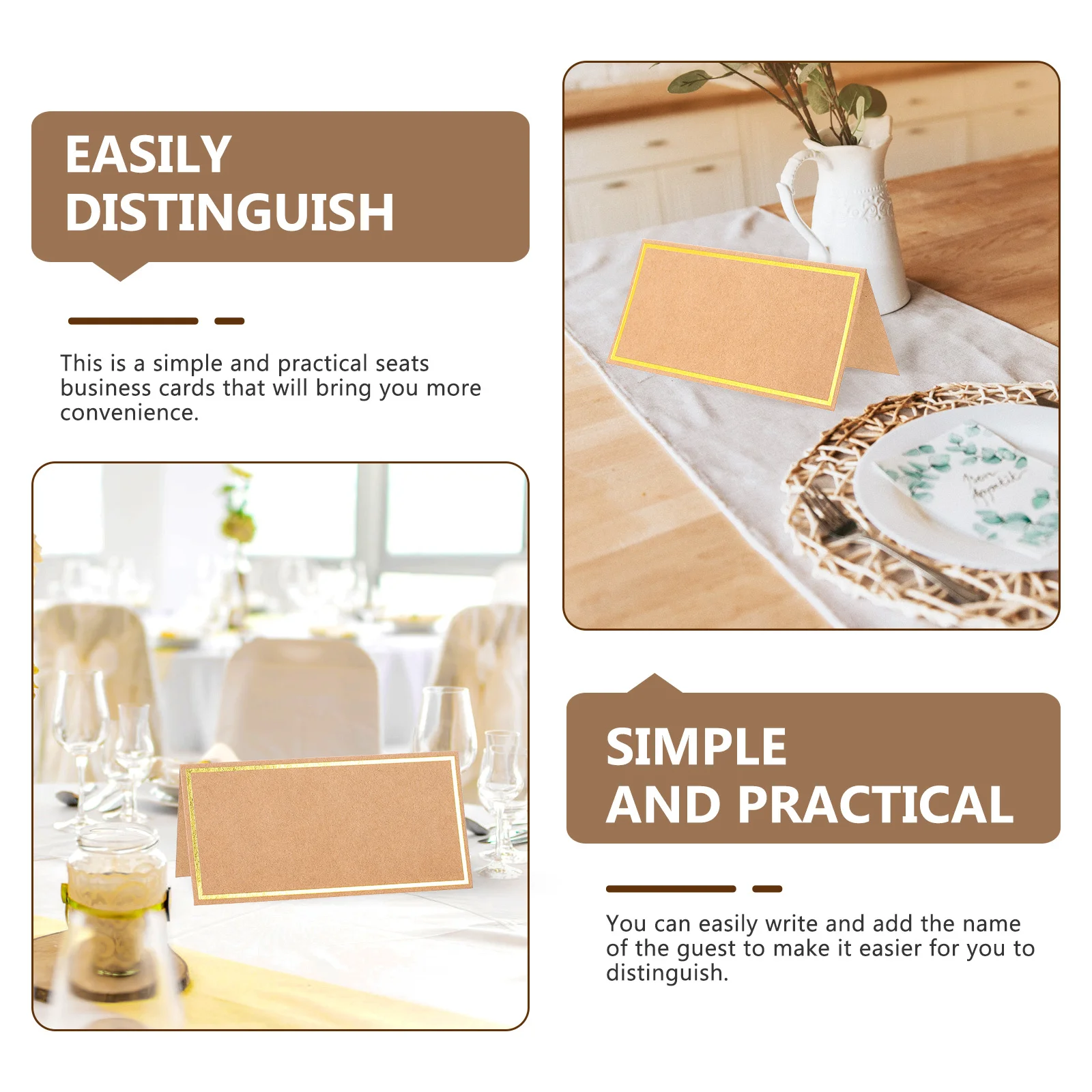 50 Pcs Wedding Signs Blank Bronzing Seat Card Table Place Cards for Seating Banquet Decor