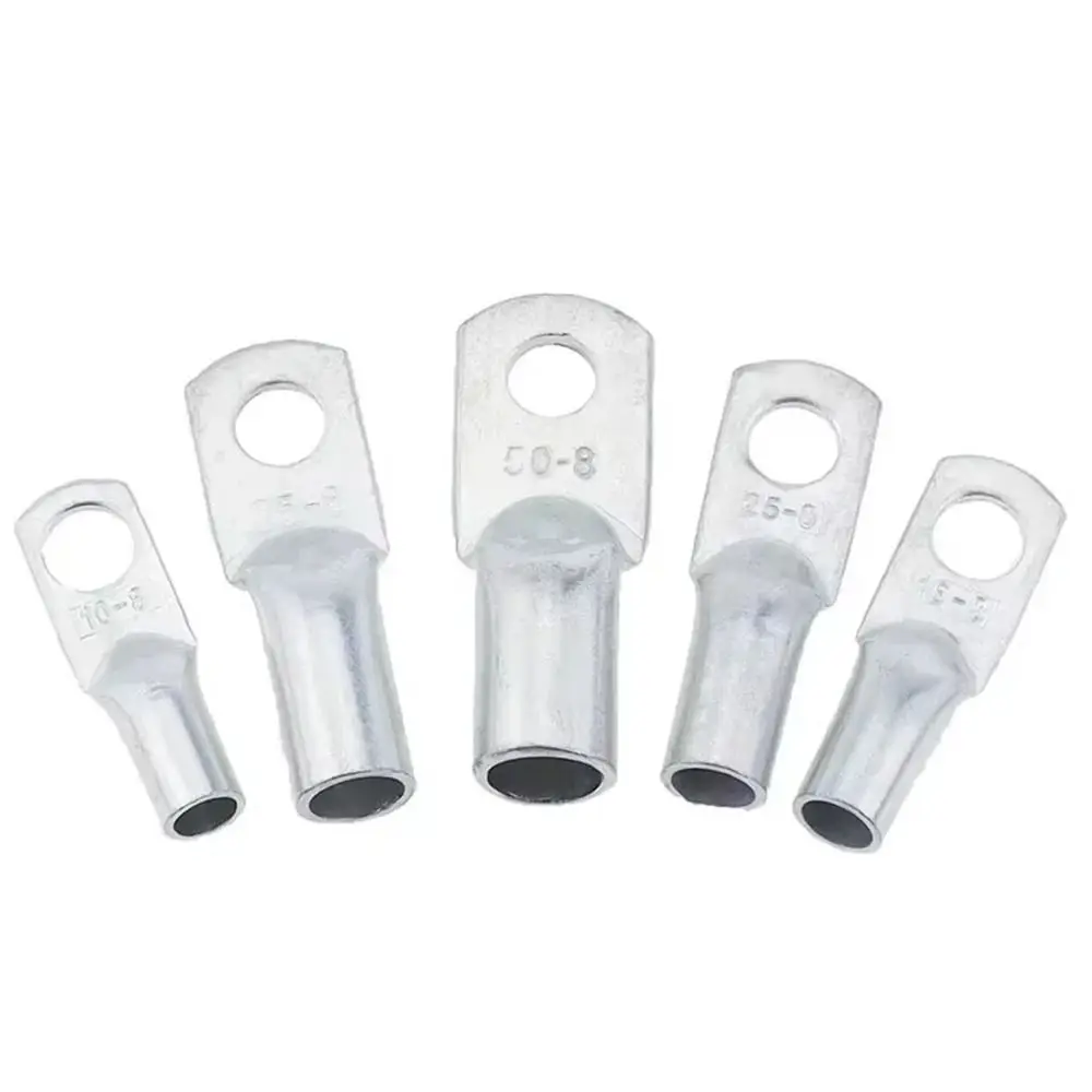 5Pcs JG Series Tinned Copper Cable Lug 6/10/16/25mm2 14-2AWG Battery Cable Terminal Tinned Copper M6/M8/M10/M12 Power Cable Lug
