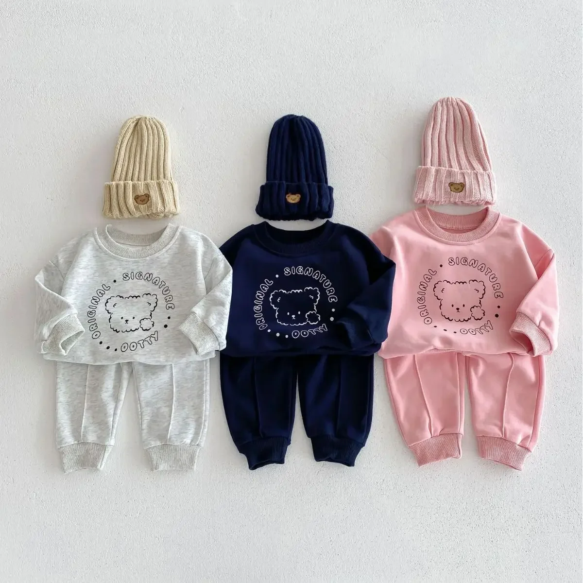 

Spring New Baby Clothing Set, Korean Style Cute Bear Two-Piece Outfit for Kids, Long Sleeve Top & Pants Set