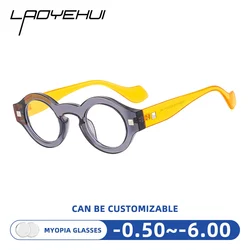 Retro Myopia Glasses for Women Small Round Glass Frame Men Anti Blue Rays Optical Prescription Customizable Reading Eyeglasses