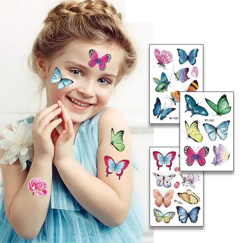 

4/10pcs Cartoon Three-dimensional Fresh Butterfly Flower Children's Tattoo Sticker Aesthetic Art Transfer Color Tattoo Sticker