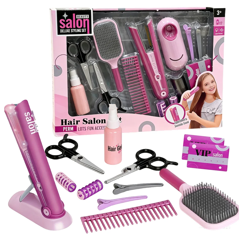 14-teiliges Set für Kleinkinder und Mädchen, Schönheitssalon, Rollenspiel-Haarset mit Glätteisen und Styling-Zubehör, Weihnachts- und Geburtstagsgeschenk